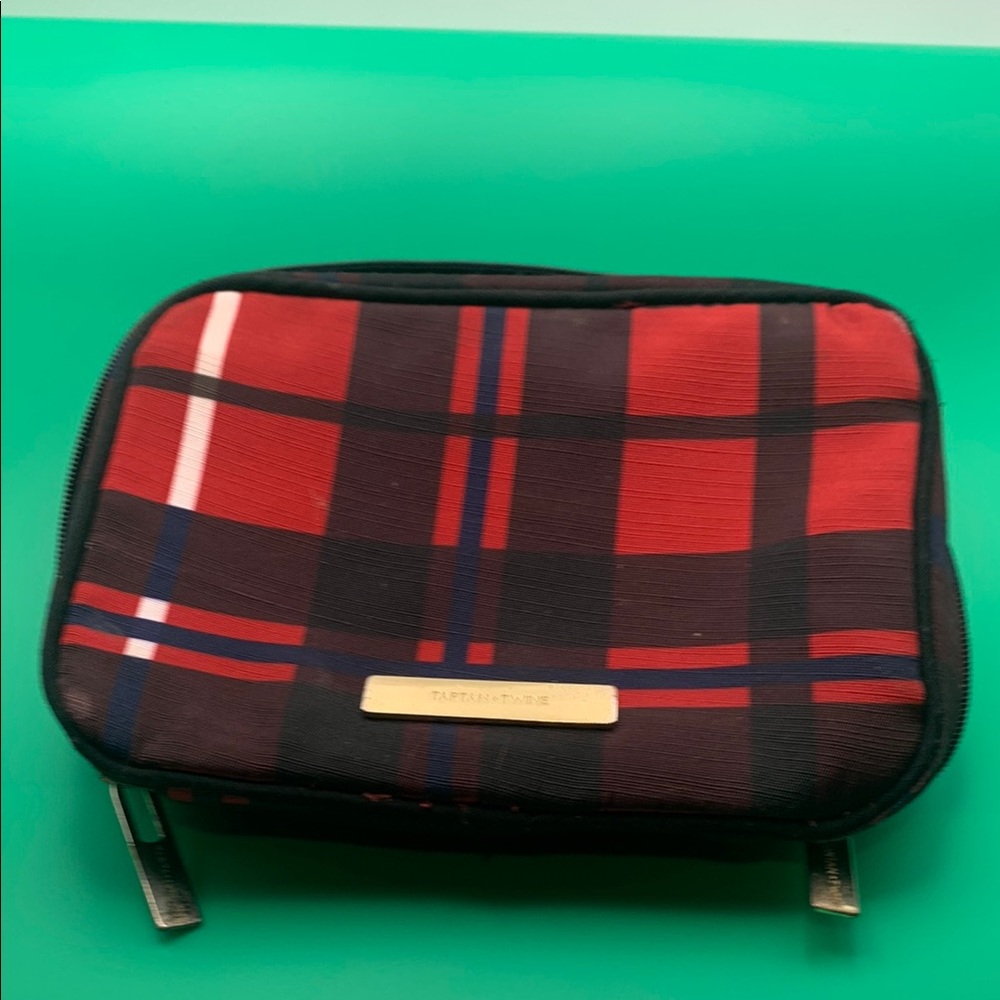 Red and Black Plaid Toiletry Bag with Zipper